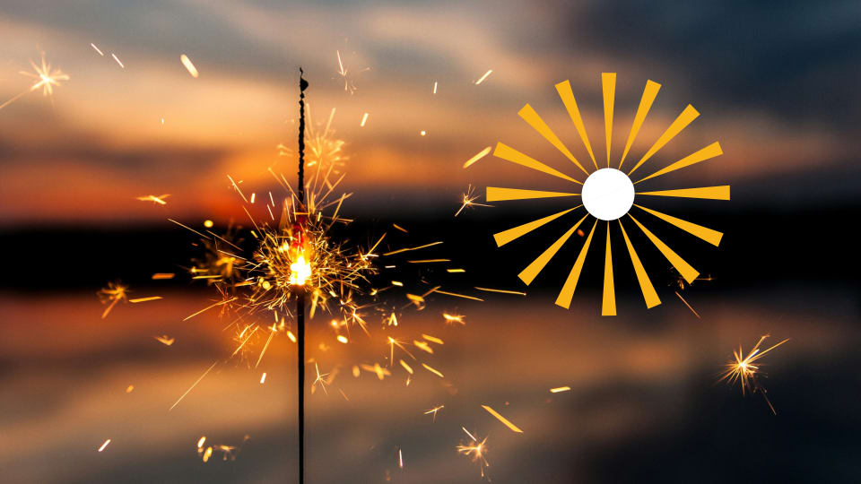 Image of a sparkler emitting bright coloured sparks, with the Future of Sustainability 2024/25's logo.